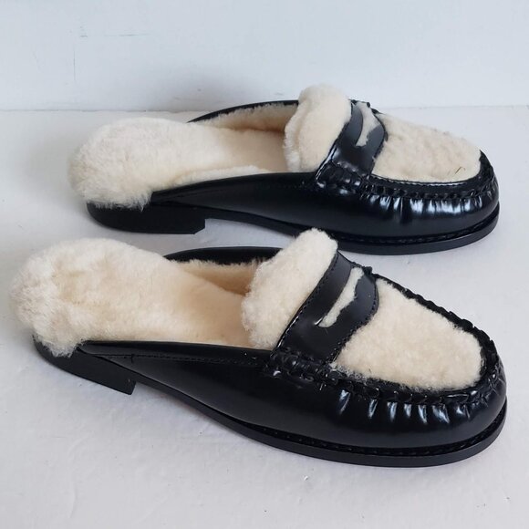 nib WEEJUNS Shearling Fur Loafer Shoes Flats Mules Clogs Bass Originals - Picture 1 of 13